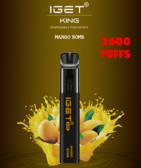 IGET King Mango Bomb, 2,600 puff disposable vape, 50mg nicotine, Australia