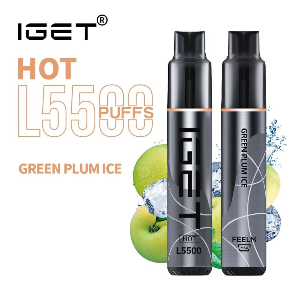 IGET Hot Green Plum Ice, 5,500 puff disposable vape, 50mg nicotine, Australia