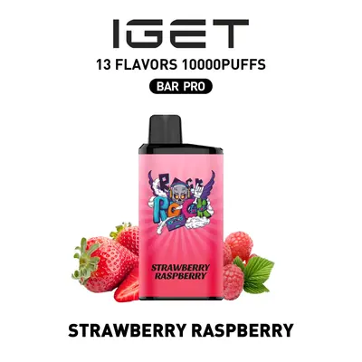 IGET Bar Pro Strawberry Raspberry, 10,000 puff disposable vape, 50mg nicotine, Australia