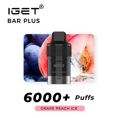 Bar Plus Pod Grape Peach Ice, 6,000 puff disposable vape, 50mg nicotine, Australia