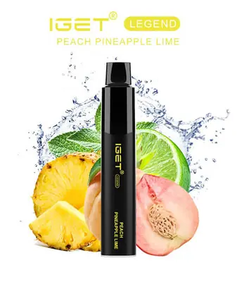 IGET Legend Peach Pineapple Lime, 4,000 puff disposable vape, 50mg nicotine, Australia