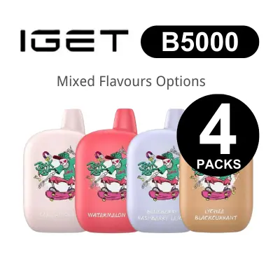 IGET B5000 Bundle 4 Pack, 5,000 puff multipack, 50mg nicotine, Australia