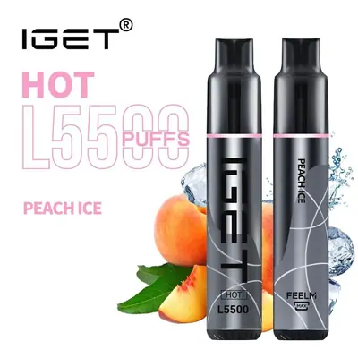IGET Hot Peach Ice, 5,500 puff disposable vape, 50mg nicotine, Australia