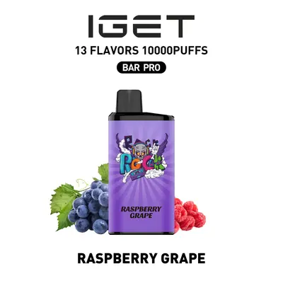 IGET Bar Pro Raspberry Grape, 10,000 puff disposable vape, 50mg nicotine, Australia